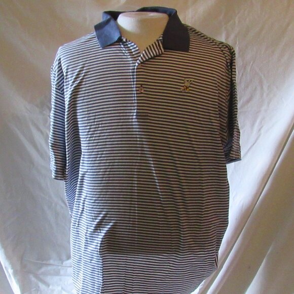 Peter Millar Winged Foot Blue and White Stripe Polo Size XL 100% Cotton EUC - Picture 2 of 9